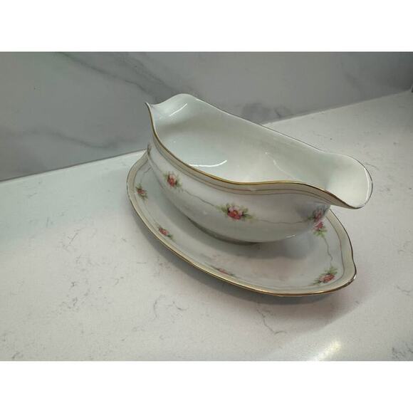 Noritake Handpainted Nippon Pink Floral Gold Graby Boat Dish - Picture 3 of 5